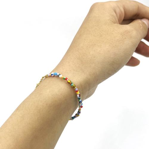 Glass Seed Beads Bracelets, 304 Stainless Steel, with Seedbead & Plastic Pearl, handmade, for woman, multi-colored Approx 17 cm 