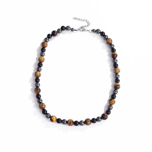 Gemstone Necklaces, Tiger Eye, with Obsidian & Non Magnetic Hematite, for man cm 