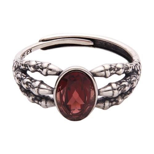 925 Sterling Silver Cuff Finger Ring, with Garnet, Claw, vintage & Unisex, US Ring 