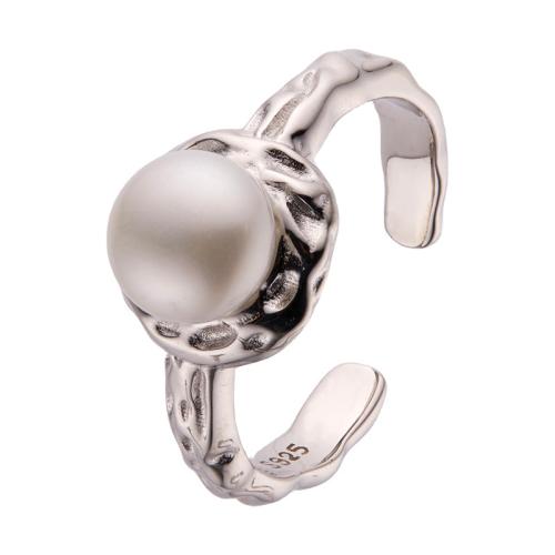 925 Sterling Silver Cuff Finger Ring, with Freshwater Pearl, adjustable & for woman US Ring [