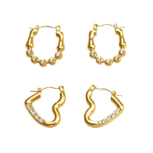 Stainless Steel Leverback Earring, 304 Stainless Steel & for woman & with rhinestone, golden 