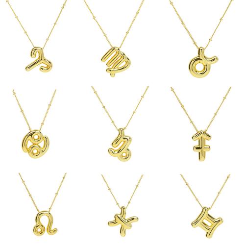 Brass Jewelry Necklace, fashion jewelry & Zodiac symbols jewelry & for woman, gold Approx 21-50 cm 