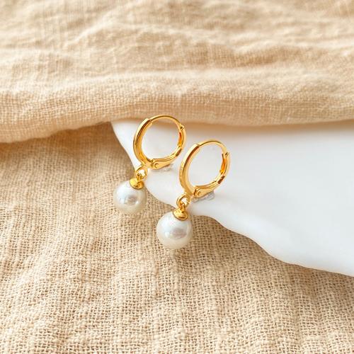 South Sea Shell Drop Earrings, Brass, with Shell Pearl, 18K gold plated, fashion jewelry & for woman 