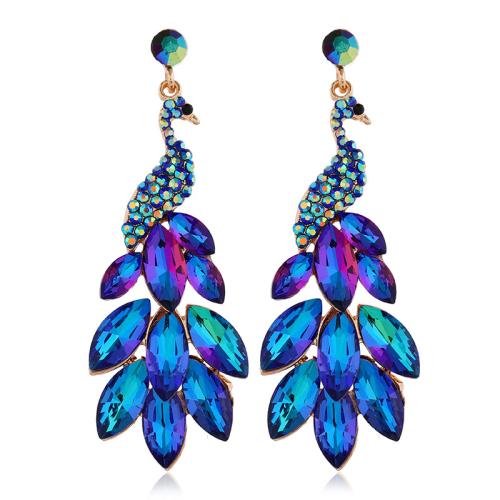 Zinc Alloy Drop Earring, with Crystal, Peacock, plated, for woman & with rhinestone 