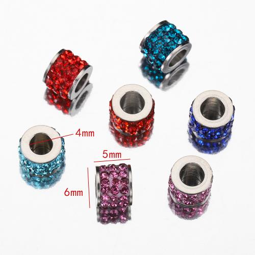 Stainless Steel Large Hole Beads, 304 Stainless Steel, plated, DIY & with rhinestone Approx 4mm 