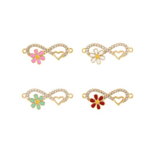 Cubic Zirconia Micro Pave Brass Connector, Flower, gold color plated, DIY & micro pave cubic zirconia & enamel & 1/1 loop 