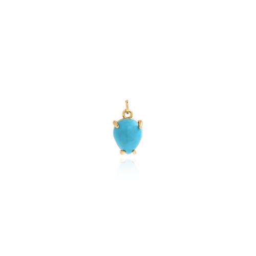 Natural Turquoise Pendants, Brass, with turquoise, gold color plated, DIY, blue [