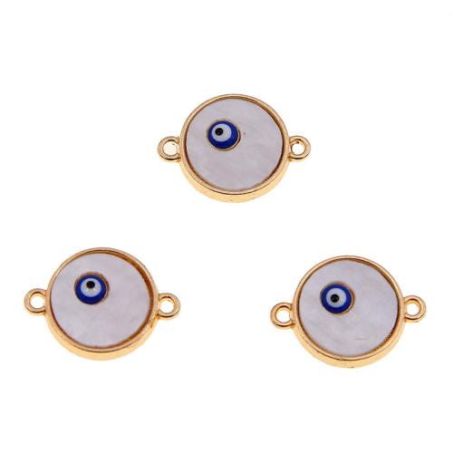 Evil Eye Schmuck Stecker, Zinklegierung, rund, goldfarben plattiert, DIY & böser Blick- Muster & Emaille & 1/1-Schleife, weiß, 14x16x3mm, 100PCs/Tasche, verkauft von Tasche