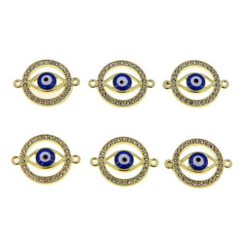 Evil Eye Schmuck Stecker, Zinklegierung, rund, goldfarben plattiert, DIY & böser Blick- Muster & Emaille & mit Strass & 1/1-Schleife, blau, 18x24x3mm, 100PCs/Tasche, verkauft von Tasche