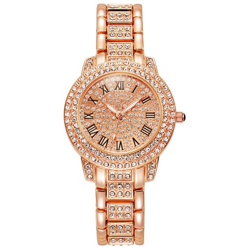 Women Wrist Watch, 304 Stainless Steel, with Glass & Zinc Alloy, Chinese movement & for woman & luminated & with rhinestone, rose gold color 