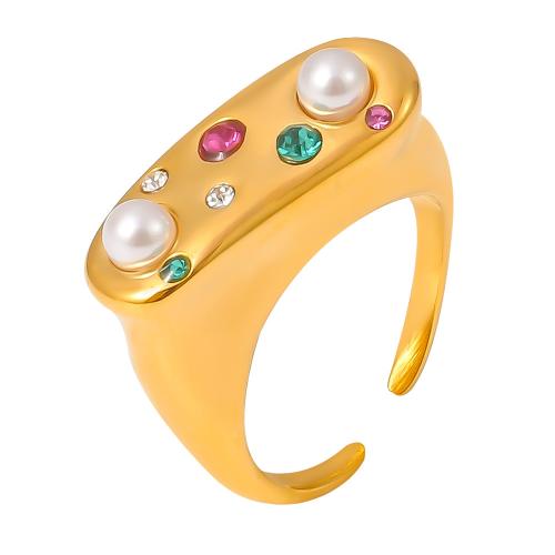 Bague en acier inoxydable , Acier inoxydable 304, avec perle de plastique, Placage, bijoux de mode & pour femme & avec strass, plus de couleurs à choisir Vendu par PC