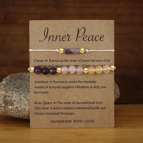 Quartz Bracelets, Rose Quartz, with Amethyst & Citrine & Brass, handmade, 2 pieces & fashion jewelry & Unisex [