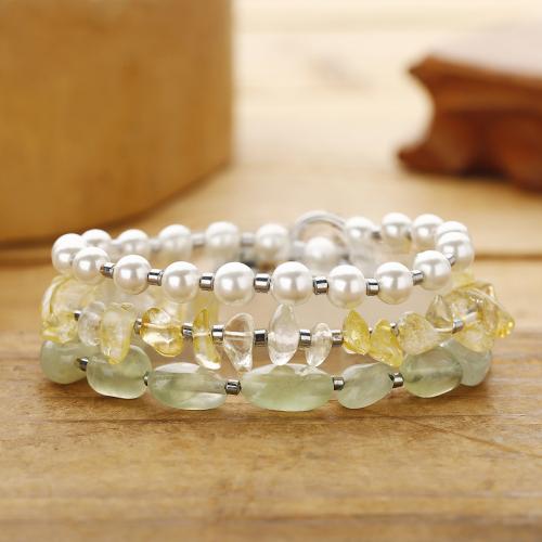 Bracelets en pierres précieuses, perles de citrine, avec Shell Pearl & pierre gemme, fait à la main, bijoux de mode & multicouche & pour femme, multicolore cm, Vendu par PC