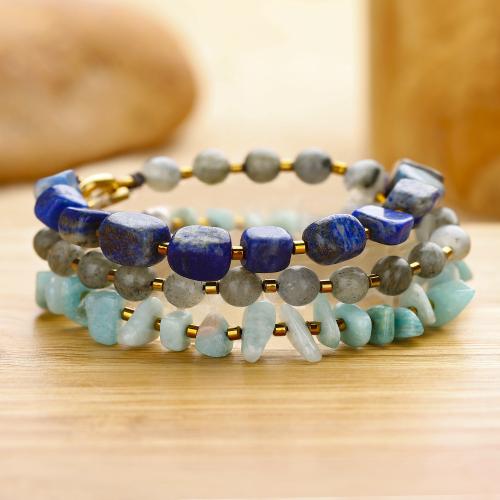 Bracelets en pierres précieuses, Lapis lazuli, avec Labradorite & Amazonite, fait à la main, bijoux de mode & multicouche & unisexe, multicolore cm, Vendu par PC