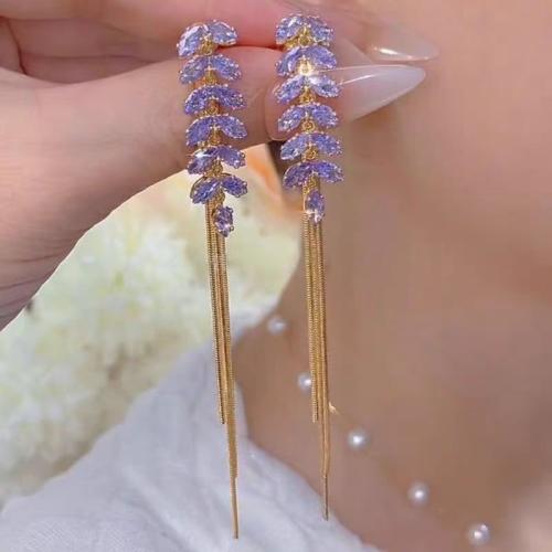 Zinc Alloy Tassel Earring, with Crystal, gold color plated, fashion jewelry & for woman 