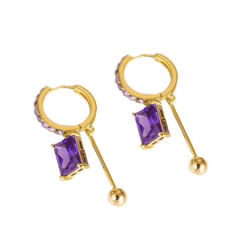 Zinc Alloy Huggie Hoop Drop Earring, with Crystal, Geometrical Pattern, gold color plated, for woman & with rhinestone 