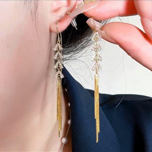 Zinc Alloy Thread Through Earrings, Wheat, gold color plated, micro pave cubic zirconia & for woman 