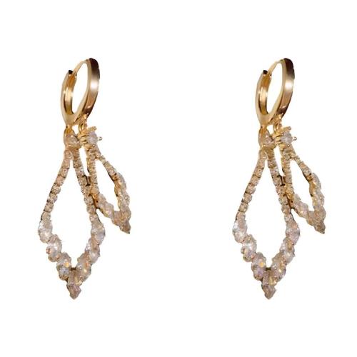 Zinc Alloy Huggie Hoop Drop Earring, Geometrical Pattern, gold color plated, micro pave cubic zirconia & for woman & hollow 