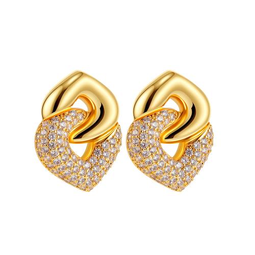 Stainless Steel Cubic Zirconia Stud Earring, 304 Stainless Steel, fashion jewelry & micro pave cubic zirconia & for woman, golden 