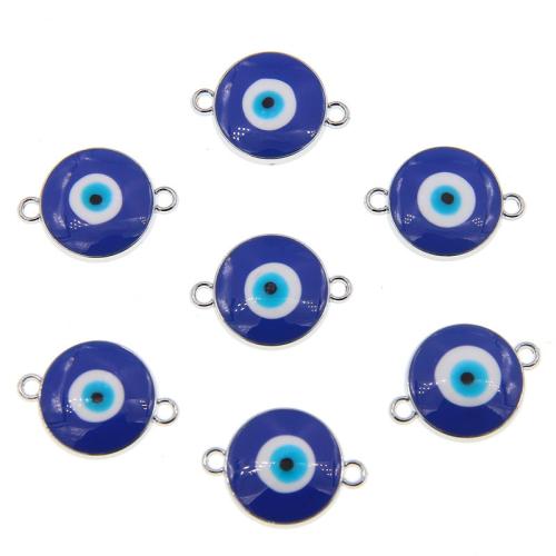 Evil Eye Schmuck Stecker, Zinklegierung, silberfarben plattiert, DIY & böser Blick- Muster & Emaille & 1/1-Schleife, tiefblau, ca. 100PCs/Tasche, verkauft von Tasche