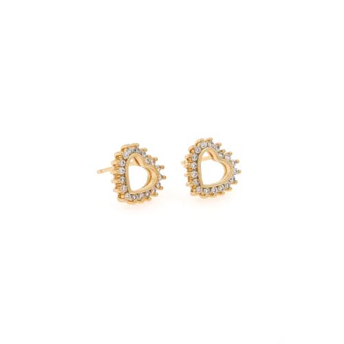 Cubic Zirconia Micro Pave Brass Earring, Heart, gold color plated, fashion jewelry & micro pave cubic zirconia & for woman 