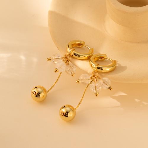 Glass Zinc Alloy Earring, with Glass Beads, gold color plated, fashion jewelry, golden 