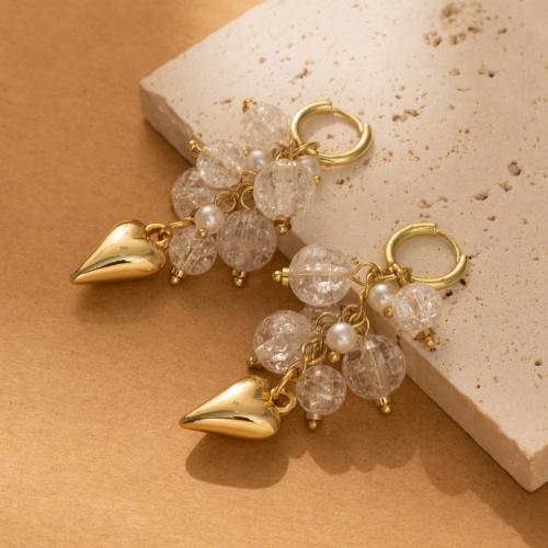 Glass Zinc Alloy Earring, with Glass Beads, gold color plated, fashion jewelry, golden 