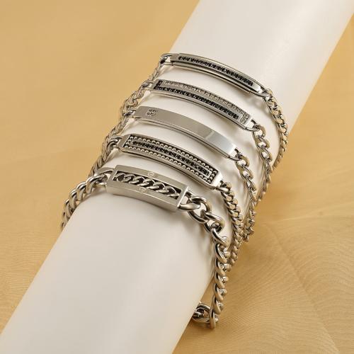 Stainless Steel Chain Bracelets, 304 Stainless Steel, Unisex & with rhinestone, original color 