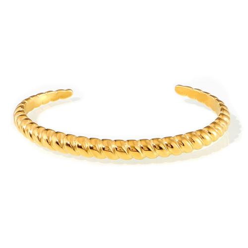 Acier titane bracelet manchette, Plaqué or 18K, bijoux de mode & pour femme, doré, 6mm, Diamètre inté Environ 60mm, Vendu par PC