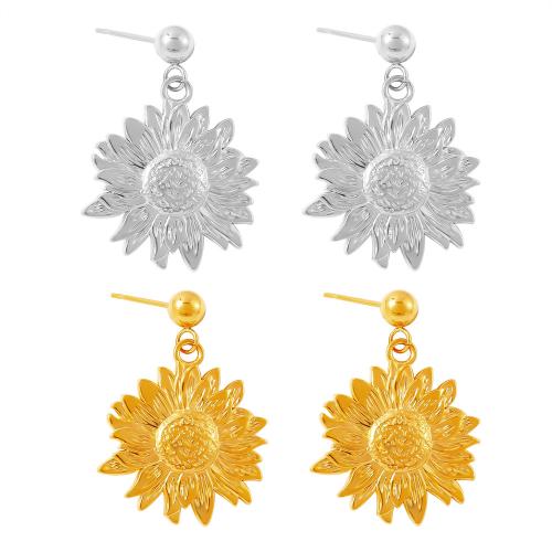 Acier titane Boucle d'oreille goutte, Tournesol, Plaqué or 18K, bijoux de mode & pour femme, doré Vendu par paire