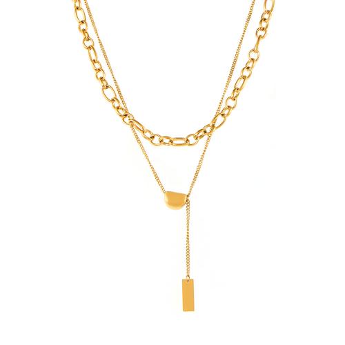 Collier de bijoux en acier inoxydable, Acier inoxydable 304, avec 8cm chaînes de rallonge, Double couche & bijoux de mode & pour femme, plus de couleurs à choisir Environ 35 cm, Vendu par PC