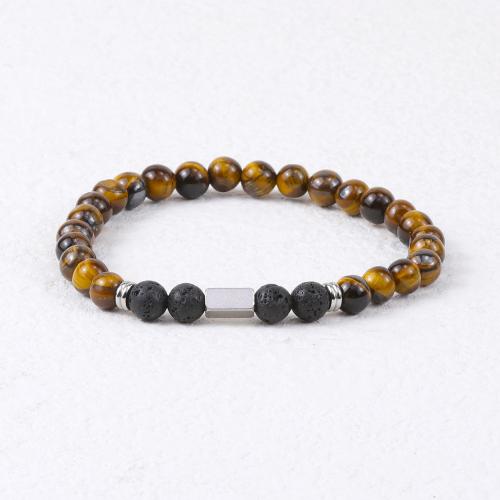 Tiger Eye Stone Bracelets, with Lava & 304 Stainless Steel, fashion jewelry & for man Approx 19 cm 