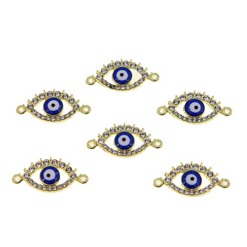 Evil Eye Schmuck Stecker, Zinklegierung, goldfarben plattiert, DIY & böser Blick- Muster & mit Strass & 1/1-Schleife, blau, 30x13x3mm, 100PCs/Tasche, verkauft von Tasche