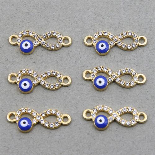 Evil Eye Schmuck Stecker, Zinklegierung, Unendliche, goldfarben plattiert, DIY & böser Blick- Muster & mit Strass & 1/1-Schleife, blau, 100PCs/Tasche, verkauft von Tasche