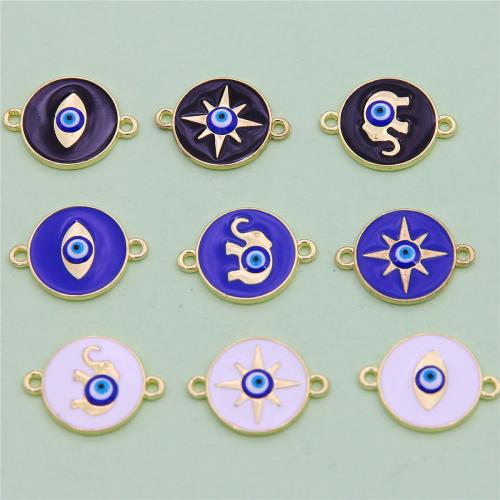 Evil Eye Schmuck Stecker, Zinklegierung, rund, goldfarben plattiert, DIY & böser Blick- Muster & verschiedene Muster für Wahl & Emaille & 1/1-Schleife, keine, 22x16x2.5mm, 100PCs/Tasche, verkauft von Tasche