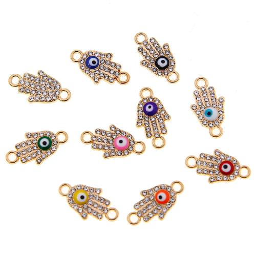 Evil Eye Schmuck Stecker, Zinklegierung, Hand, goldfarben plattiert, DIY & böser Blick- Muster & Emaille & mit Strass & 1/1-Schleife, keine, 100PCs/Tasche, verkauft von Tasche