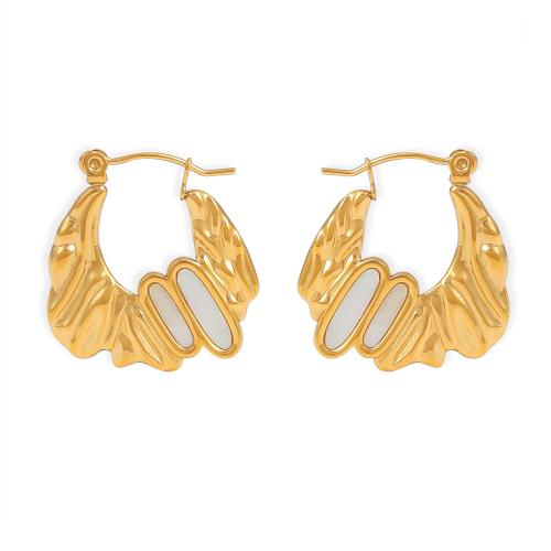 Boucles d'oreilles en acier titane, avec coquille, Placage, bijoux de mode & pour femme, plus de couleurs à choisir, Vendu par paire