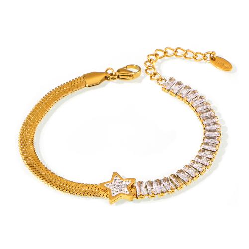 Acier titane bracelet, avec zircon cubique, avec 5cm chaînes de rallonge, Plaqué or 18K, bijoux de mode & pour femme Environ 16 cm, Vendu par PC