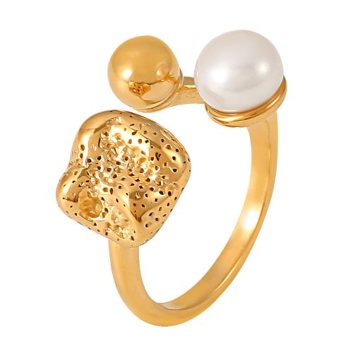 Cultured Freshwater Pearl Finger Ring, Titanium Steel, with Freshwater Pearl, plated, fashion jewelry & for woman US Ring 