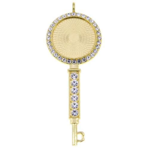 Zinc Alloy Pendant Cabochon Setting, Key, plated, DIY & with rhinestone Inner Approx 25mm, Approx 