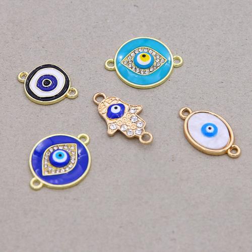 Evil Eye Schmuck Stecker, Zinklegierung, goldfarben plattiert, Unterschiedliche Form zur Auswahl & DIY & Emaille & mit Strass & 1/1-Schleife, keine, ca. 100PCs/Tasche, verkauft von Tasche