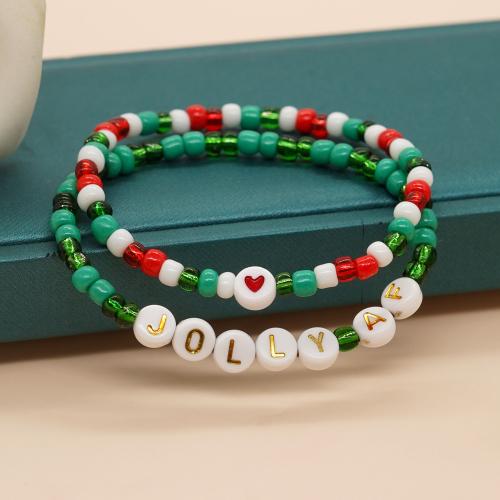 Glass Seed Beads Bracelets, Christmas Design & for woman, mixed colors .5 cm 