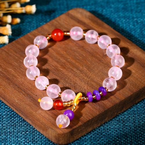 Rose Quartz Bracelet, with Synthetic Jade, handmade, fashion jewelry & for woman Approx 6-8 Inch [