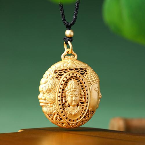 Zinc Alloy Necklace, with Polyester Cord, Buddha, gold color plated, folk style & for woman & hollow Approx 16-20 Inch [