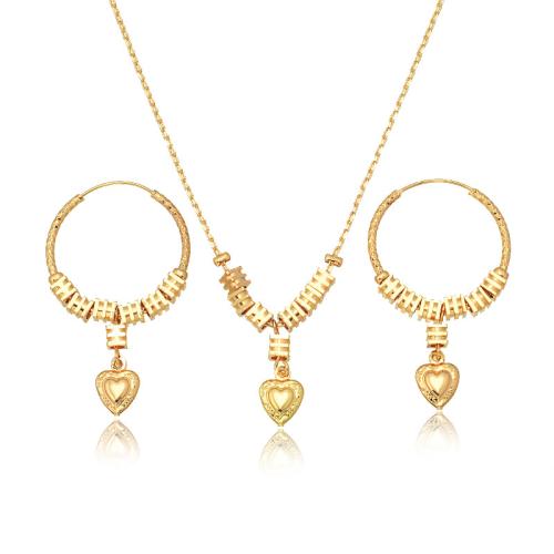 Ensemble de bijoux en cuivre, laiton, boucle d'oreille & collier, Plaqué or 18K, 2 pièces & bijoux de mode & pour femme, doré Environ 45 cm, Vendu par fixé