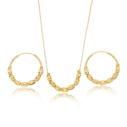 Ensemble de bijoux en cuivre, laiton, boucle d'oreille & collier, Plaqué or 18K, 2 pièces & bijoux de mode & pour femme, doré Environ 45 cm, Vendu par fixé