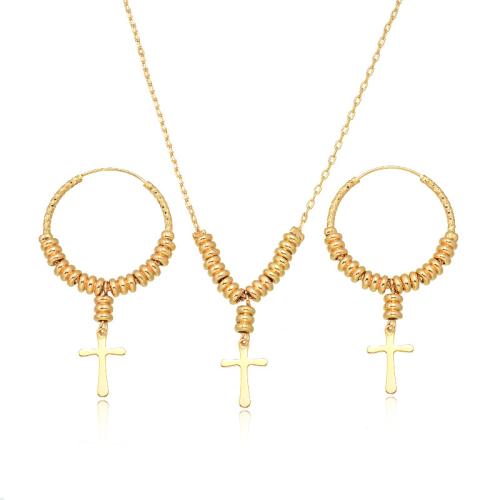 Ensemble de bijoux en cuivre, laiton, boucle d'oreille & collier, Plaqué or 18K, 2 pièces & bijoux de mode & pour femme, doré Environ 45 cm, Vendu par fixé