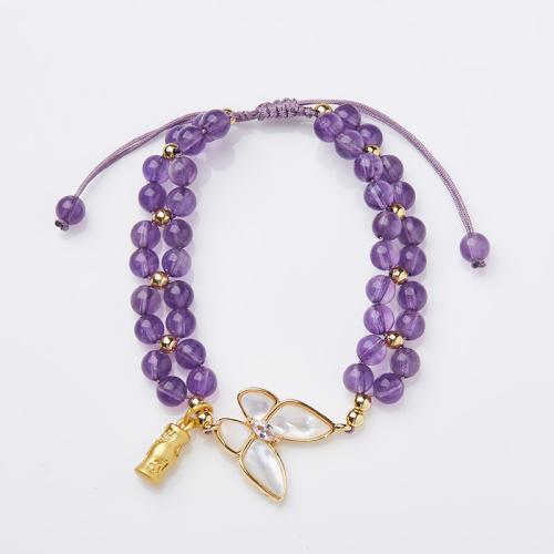 Quartz Bracelets, Amethyst, with Brass, handmade, fashion jewelry & for woman Approx 14-23 cm [