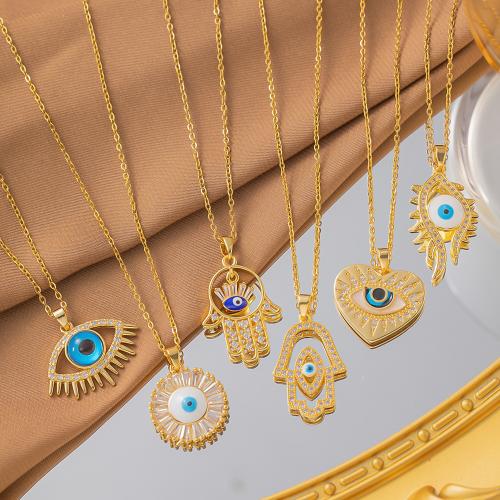 Evil Eye Jewelry Necklace, 304 Stainless Steel, with Brass, with 5cm extender chain & for woman & with rhinestone, golden Approx 40 cm 