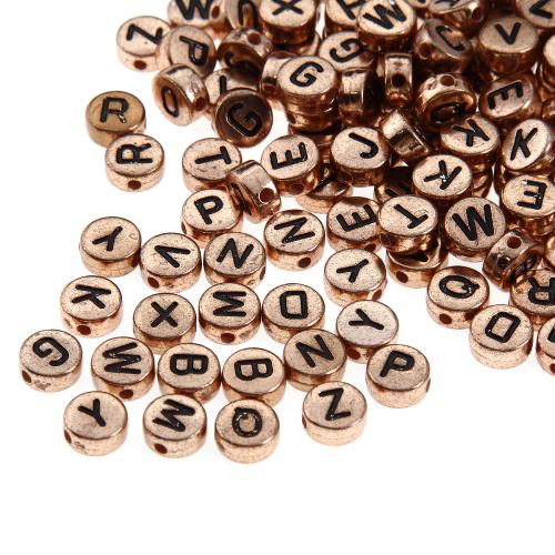 Acryl Alphabet Perlen, DIY, Roségold, 4x7mm, Bohrung:ca. 1.25-1.35mm, 100PCs/Tasche, verkauft von Tasche